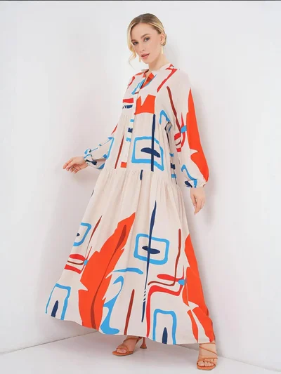 BIG DART BDART Printed V-Neck Maxi Dress with Button Closure