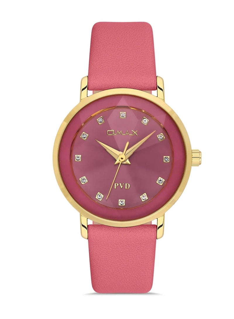 Omax Women's Pink Luxury Wrist Watch, Watches for Women, Stainless Watches, Leather Band, Gold Round Dial, Waterproof Watch, 1 Year Warranty - Image 1