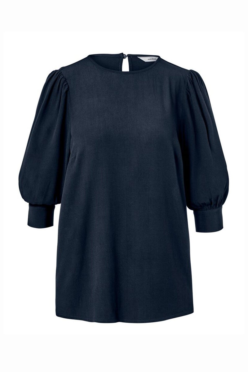 Tchibo Women Round Neck 3/4 Sleeve Solid Blouse, Navy - Image 2