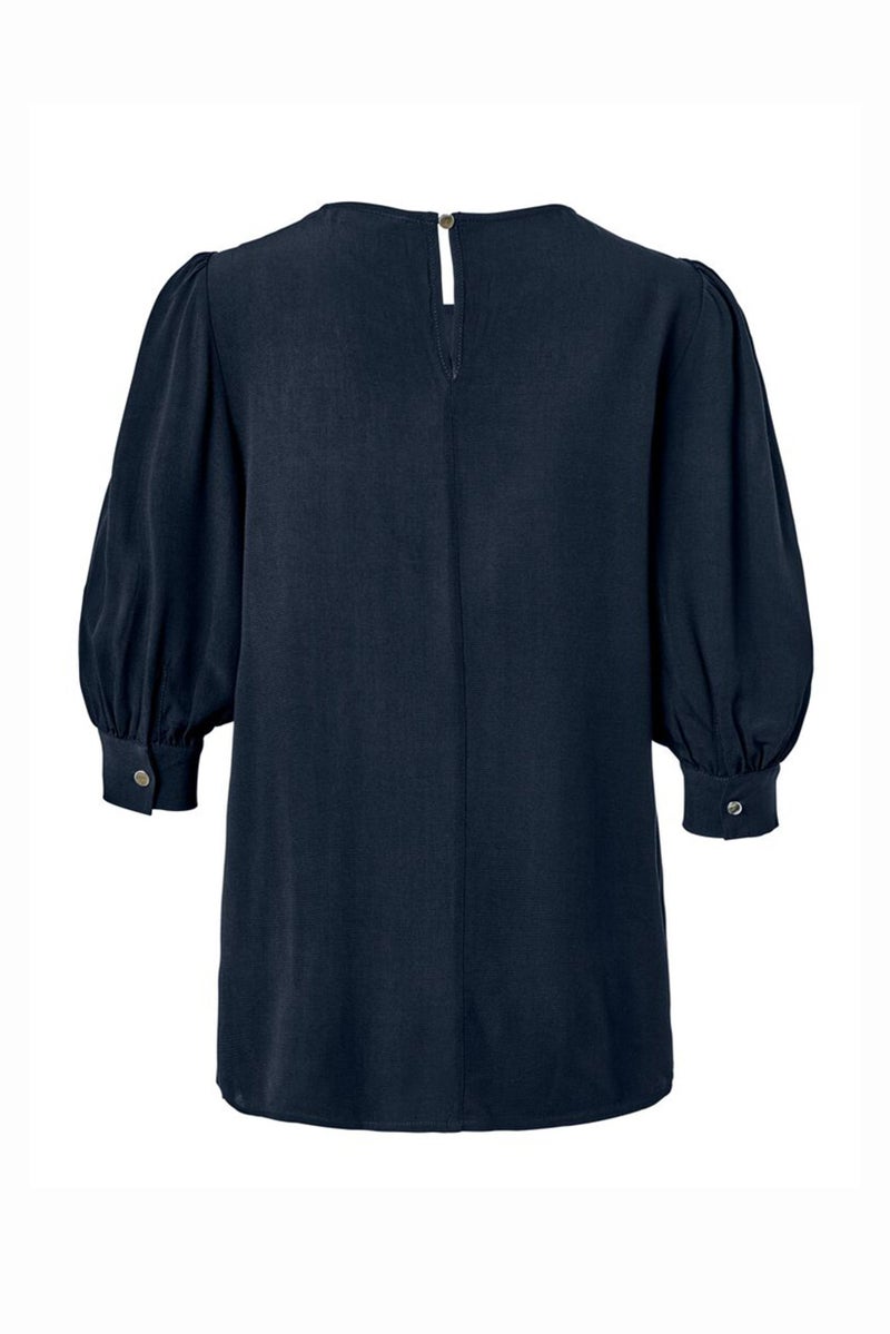 Tchibo Women Round Neck 3/4 Sleeve Solid Blouse, Navy - Image 3