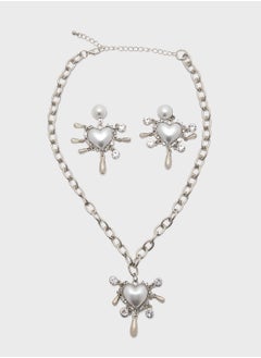 Ginger Abstract Heart Pendant Necklace & Drop Earrings Set  - Image 1