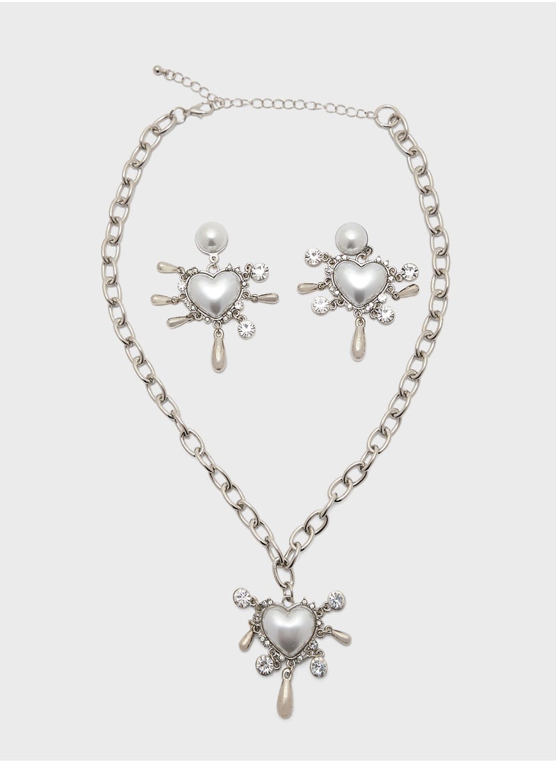 Ginger Abstract Heart Pendant Necklace & Drop Earrings Set  - Image 1