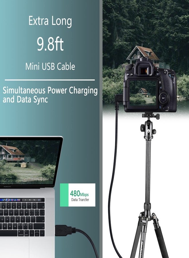 CERRXIAN Dash Cam Power Cord, 9.8FT 90 Degree Mini USB Cable, Angle Mini USB B Male to USB A 2.0 Male Data Sync and Charging Cable for Garmin Nuvi GPS,Canon,Dash Cam (3m, Black Left Angle) - Image 5