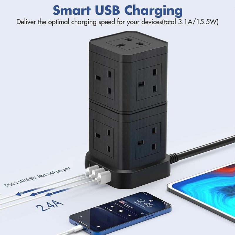BROADONYX Extension cord Versatile Surge Protector Power Strip with USB Ports - Heavy-Duty Multi-Outlet Extension Cord for Home, Office, Gaming, and More - Image 4