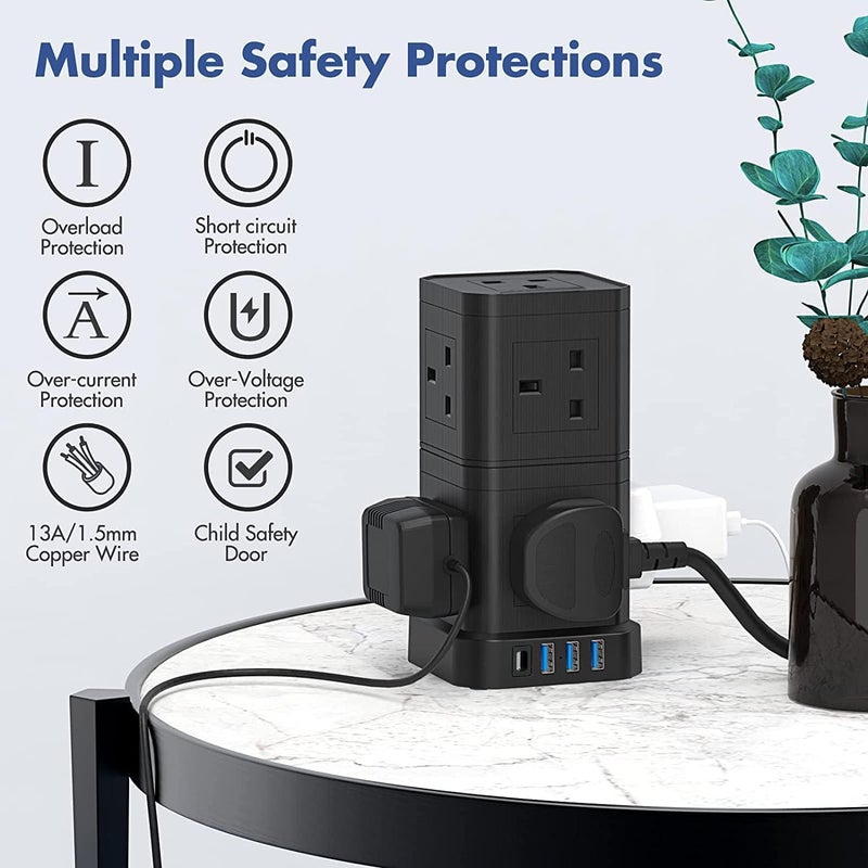 BROADONYX Extension cord Versatile Surge Protector Power Strip with USB Ports - Heavy-Duty Multi-Outlet Extension Cord for Home, Office, Gaming, and More - Image 3