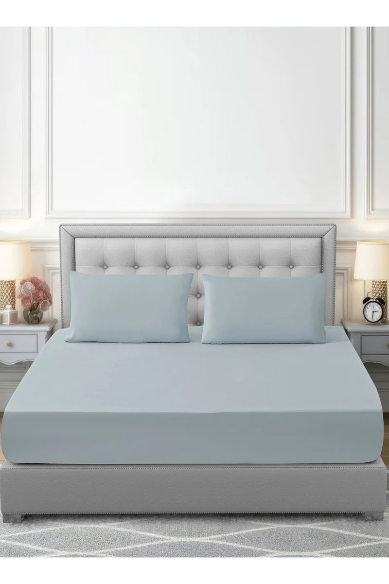 Donetella Bedding Fitted Sheet - Fits 200x200 Cm For King Bed - 3 Pcs (1 Fitted Sheet and 2 Pillowcases) - 35 Cm Deep Pocket - Solid Bed Sheet