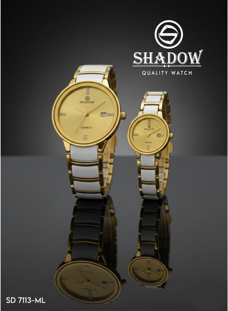 SHADOW Luxury Couple Watch Set - Premium Stainless Steel Matching His and Hers Quartz Wristwatches with Date Display & Crystal Indices - Image 1