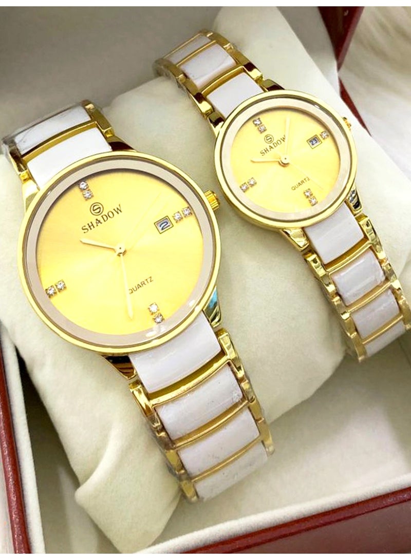SHADOW Luxury Couple Watch Set - Premium Stainless Steel Matching His and Hers Quartz Wristwatches with Date Display & Crystal Indices - Image 2