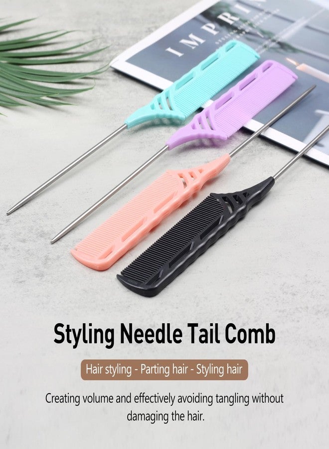 Kootinn 4 Pcs Rat Tail Comb Set: Metal Needle Stem for Haircuts and Extensions, Durable, Anti-Static, Heat-Resistant - Image 2