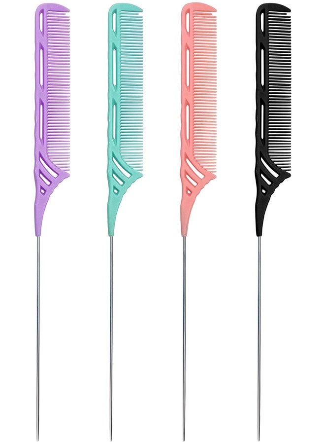 Kootinn 4 Pcs Rat Tail Comb Set: Metal Needle Stem for Haircuts and Extensions, Durable, Anti-Static, Heat-Resistant - Image 1