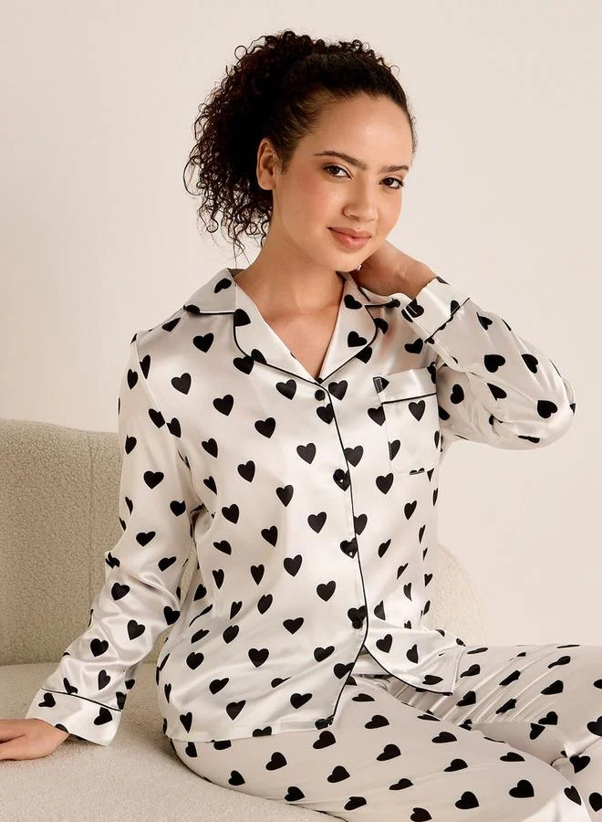 سبلاش فيڤ طقم بيجامة بأكمام طويلة وطبعة قلب