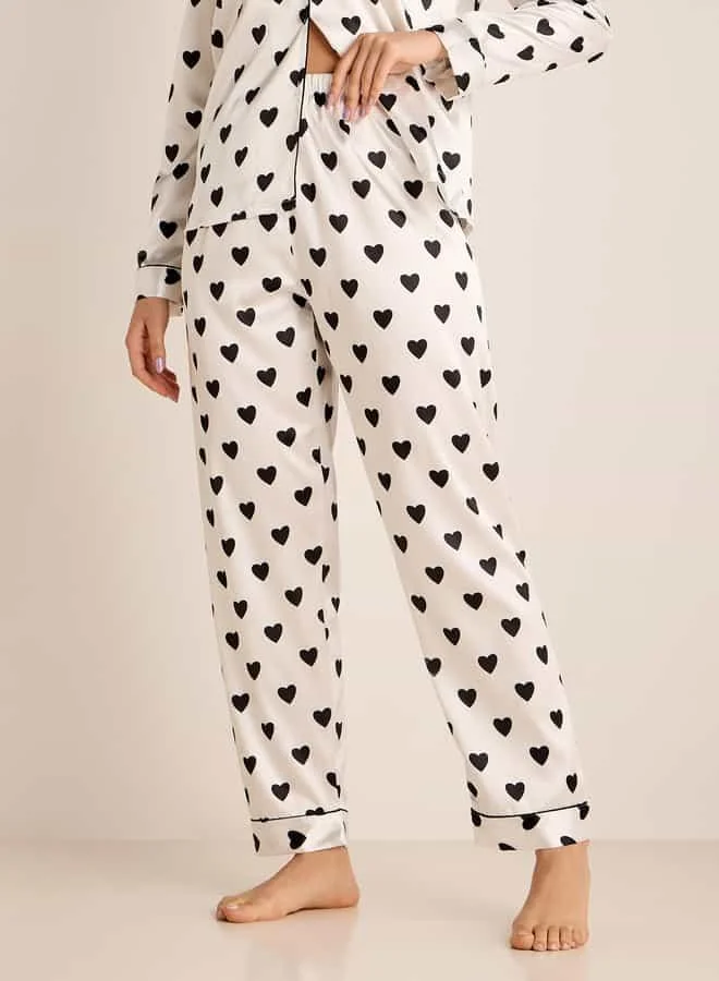 Splash FAV Heart Print Long Sleeves Shirt and Pyjama Set