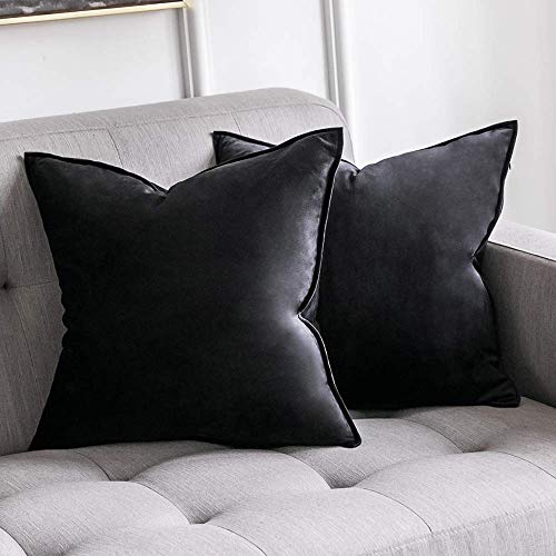 MIULEE Pack of 2 Decorative Velvet Throw Pillow Cover Soft Pillowcase Solid Square Cushion Case for Sofa Bedroom Car 22x22 Inch Black