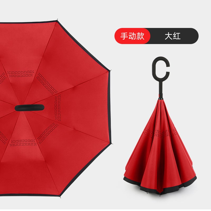 Hands-Free C-Handle Standable Reverse Umbrella Big red hand opening style 