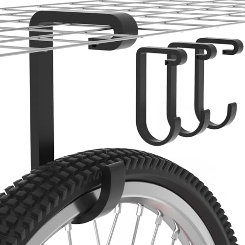 bussdis Thickened Bike Hooks for Garage Ceiling Rack: Heavy Duty Overhead Storage Rack Hook for Bicycle, Hold 50 lb, Safe Rack Bike Hanger, Metal, 4 Pack - Image 1