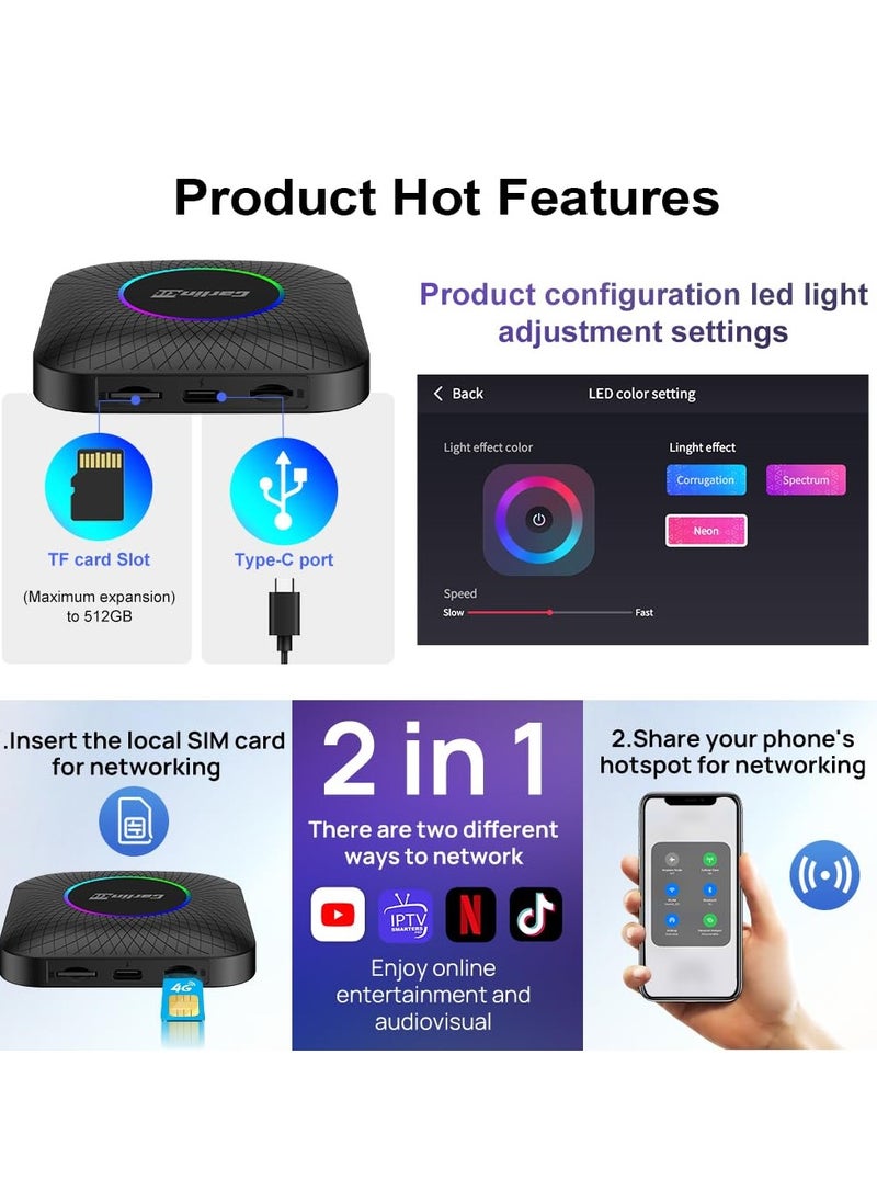 كار لينكيت CarPlay Ai Box Android 13.0 with LED Light for Car(4+64GB)  - Image 3