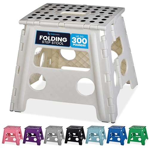 Handy Laundry Folding Lightweight Step Stool is Sturdy Enough to Support Adults and Safe Enough for Kids Opens Easy with One Flip Great for Kitchen Bathroom or Bedroom White  13 inch
