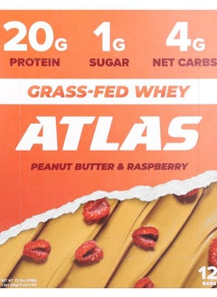 ATLAS Grass-Fed Whey Protein Bar Peanut Butter & Raspberry 12 Bars 1.9 oz (54 g) Each 