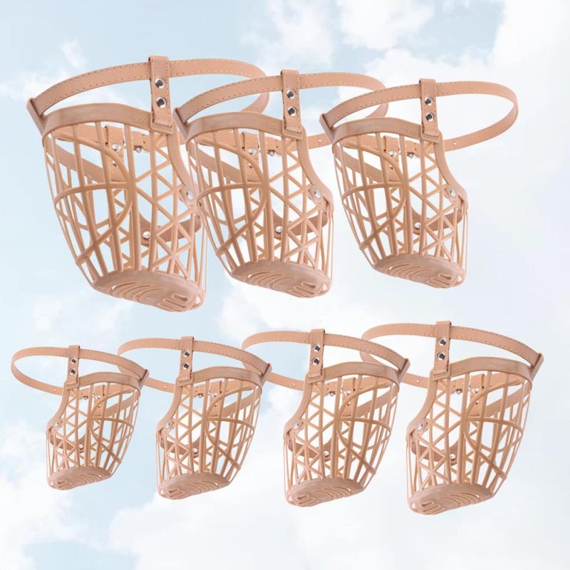 Adjustable Dog Muzzle Basket Set 7 Pcs Anti Bite Mouth Cover Training Safety Large Dogs Apricot Color - Image 5