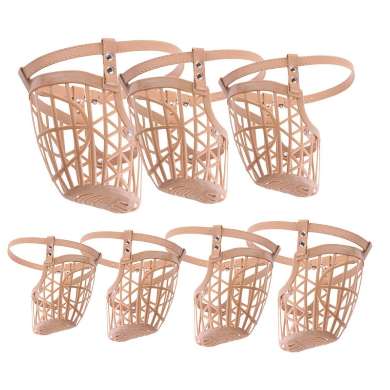 Adjustable Dog Muzzle Basket Set 7 Pcs Anti Bite Mouth Cover Training Safety Large Dogs Apricot Color - Image 2