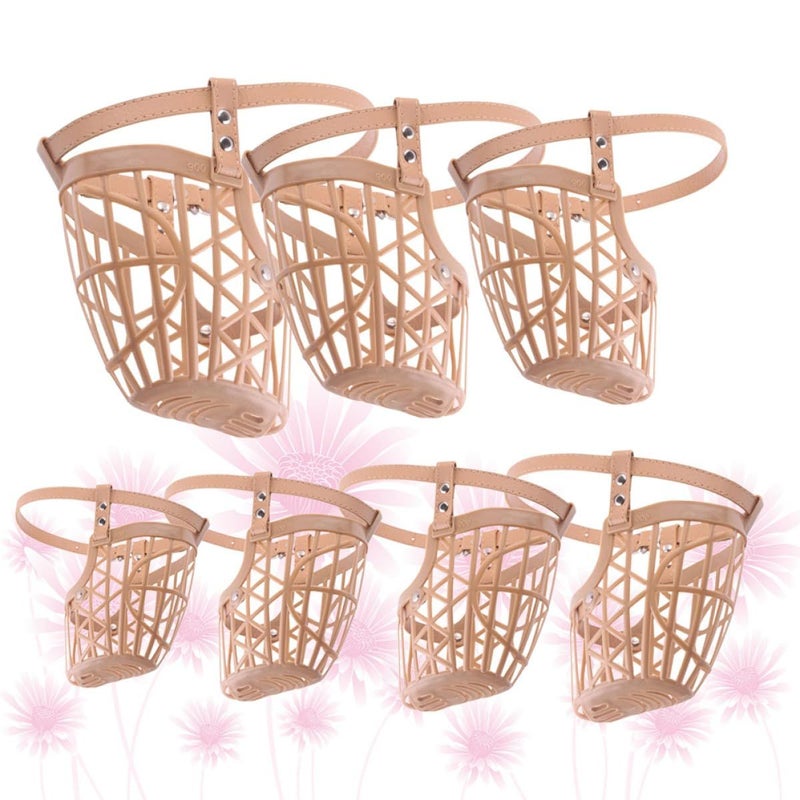 Adjustable Dog Muzzle Basket Set 7 Pcs Anti Bite Mouth Cover Training Safety Large Dogs Apricot Color - Image 4