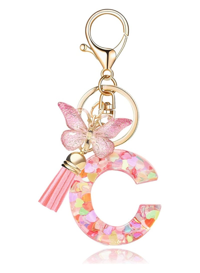 Oasisgalore Fashion Alphabet Initial Letter Keychain Tassel Butterfly Pendant Key Ring for Purse Handbags Women Girl - Image 1
