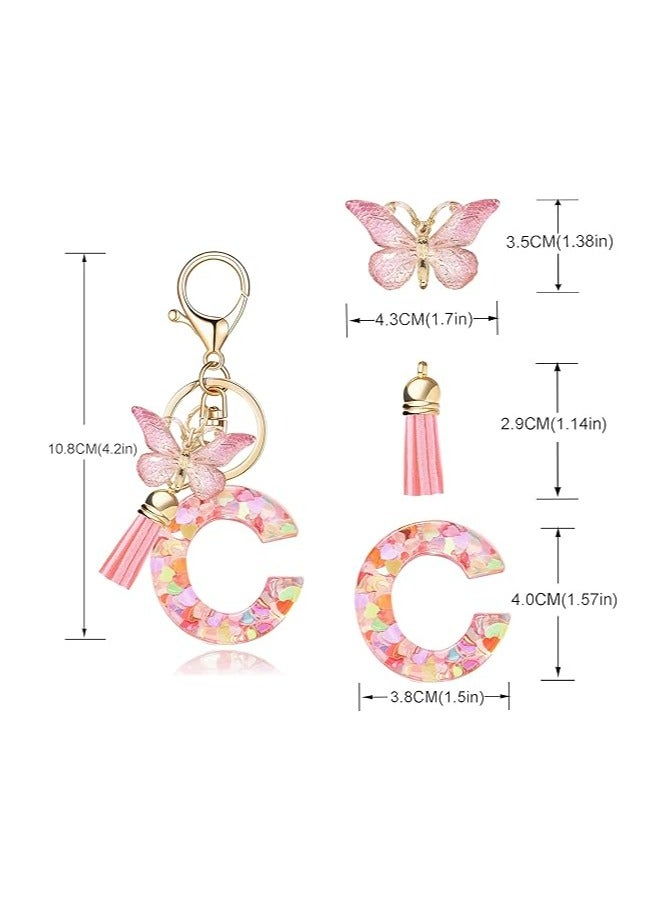 Oasisgalore Fashion Alphabet Initial Letter Keychain Tassel Butterfly Pendant Key Ring for Purse Handbags Women Girl - Image 2