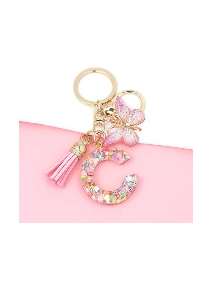 Oasisgalore Fashion Alphabet Initial Letter Keychain Tassel Butterfly Pendant Key Ring for Purse Handbags Women Girl - Image 3