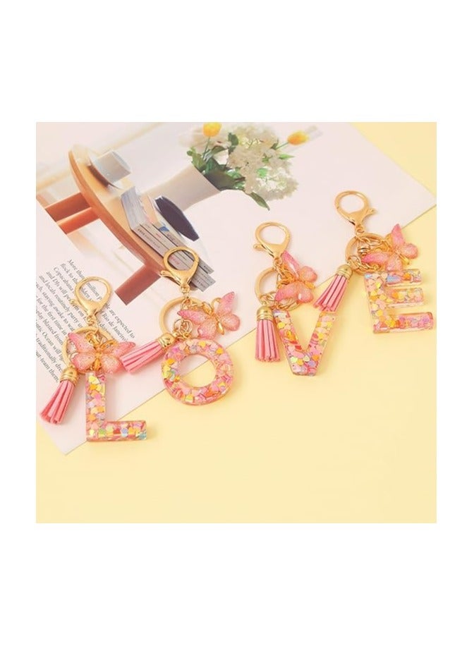 Oasisgalore Fashion Alphabet Initial Letter Keychain Tassel Butterfly Pendant Key Ring for Purse Handbags Women Girl - Image 5