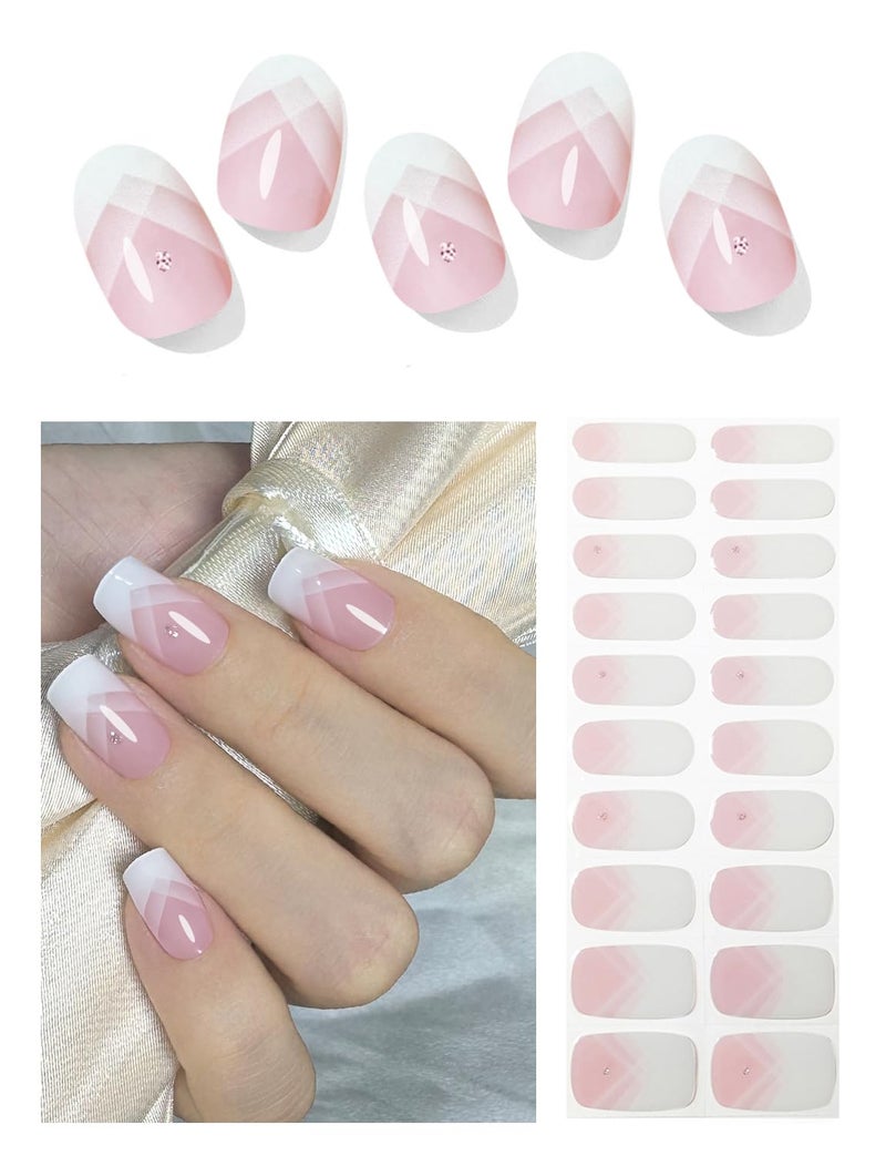 Wahrshei Semi Cured Gel Nail Strips, 20pcs French Gradient Gel Nail Stickers Work with UV, Easy to Use and Remove - Image 1