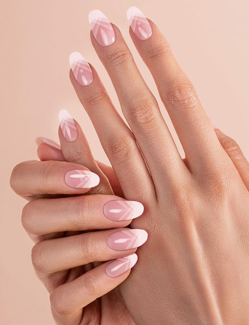 Wahrshei Semi Cured Gel Nail Strips, 20pcs French Gradient Gel Nail Stickers Work with UV, Easy to Use and Remove - Image 2