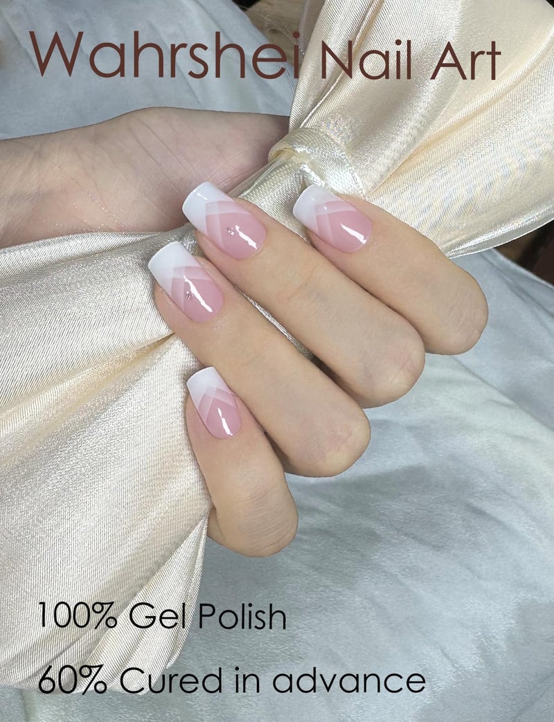 Wahrshei Semi Cured Gel Nail Strips, 20pcs French Gradient Gel Nail Stickers Work with UV, Easy to Use and Remove - Image 4