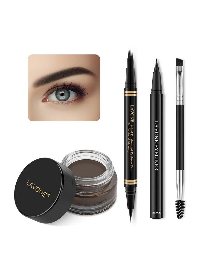 LAVONE Eyebrow Pen Makeup Kit, With 4 Tip Waterproof Microblading Eyebrow Pencil, Eyeliner, Eyebrow Pomade And Dual-Ended Eyebrow Brush, Brow Pencil Eyebrow Kit For Natural Looking - Medium Brown - Image 1