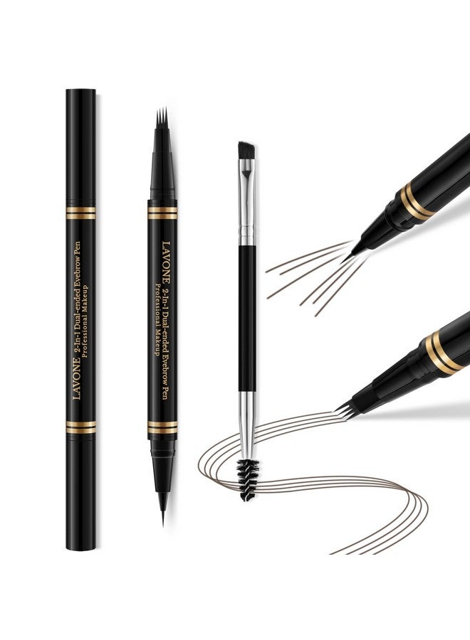 LAVONE Eyebrow Pen Makeup Kit, With 4 Tip Waterproof Microblading Eyebrow Pencil, Eyeliner, Eyebrow Pomade And Dual-Ended Eyebrow Brush, Brow Pencil Eyebrow Kit For Natural Looking - Medium Brown - Image 2
