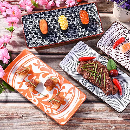 BOSILI Ceramic Sushi Plates Set of 4, Assorted Rectangular Serving Platters, Floral Appetizer Trays, Long Porcelain Dishes for Sushi, Steak & Snacks - Image 5