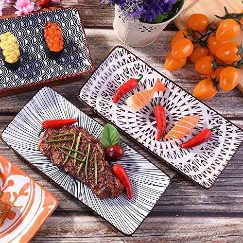 BOSILI Ceramic Sushi Plates Set of 4, Assorted Rectangular Serving Platters, Floral Appetizer Trays, Long Porcelain Dishes for Sushi, Steak & Snacks - Image 4