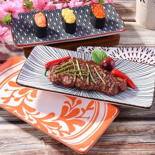 BOSILI Ceramic Sushi Plates Set of 4, Assorted Rectangular Serving Platters, Floral Appetizer Trays, Long Porcelain Dishes for Sushi, Steak & Snacks - Image 3