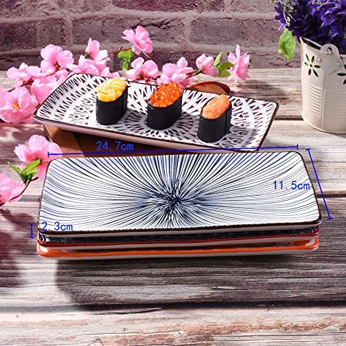 BOSILI Ceramic Sushi Plates Set of 4, Assorted Rectangular Serving Platters, Floral Appetizer Trays, Long Porcelain Dishes for Sushi, Steak & Snacks - Image 2