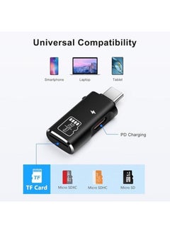إيروريكس قارئ بطاقة TF وقارئ بطاقة Micro Sd وType C 15W PD شحن محول قارئ بطاقة ذاكرة TF من النوع C متوافق مع أجهزة الكمبيوتر المحمولة Macbook Samsung Galaxy باللون الأسود  - Image 2