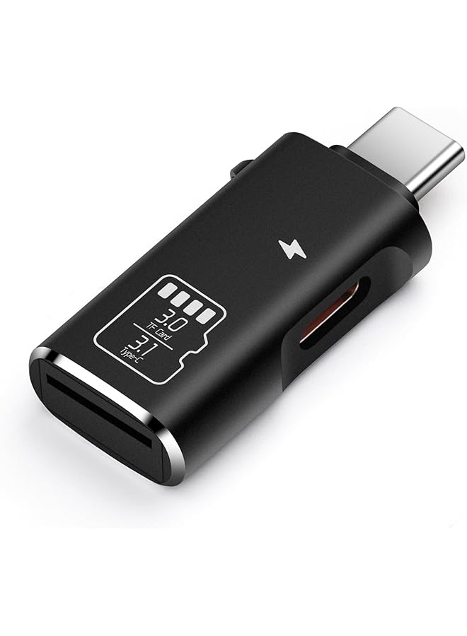 إيروريكس قارئ بطاقة TF وقارئ بطاقة Micro Sd وType C 15W PD شحن محول قارئ بطاقة ذاكرة TF من النوع C متوافق مع أجهزة الكمبيوتر المحمولة Macbook Samsung Galaxy باللون الأسود - Image 1