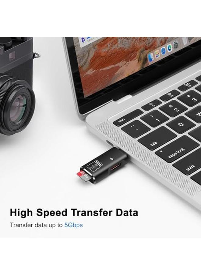 إيروريكس قارئ بطاقة TF وقارئ بطاقة Micro Sd وType C 15W PD شحن محول قارئ بطاقة ذاكرة TF من النوع C متوافق مع أجهزة الكمبيوتر المحمولة Macbook Samsung Galaxy باللون الأسود - Image 4