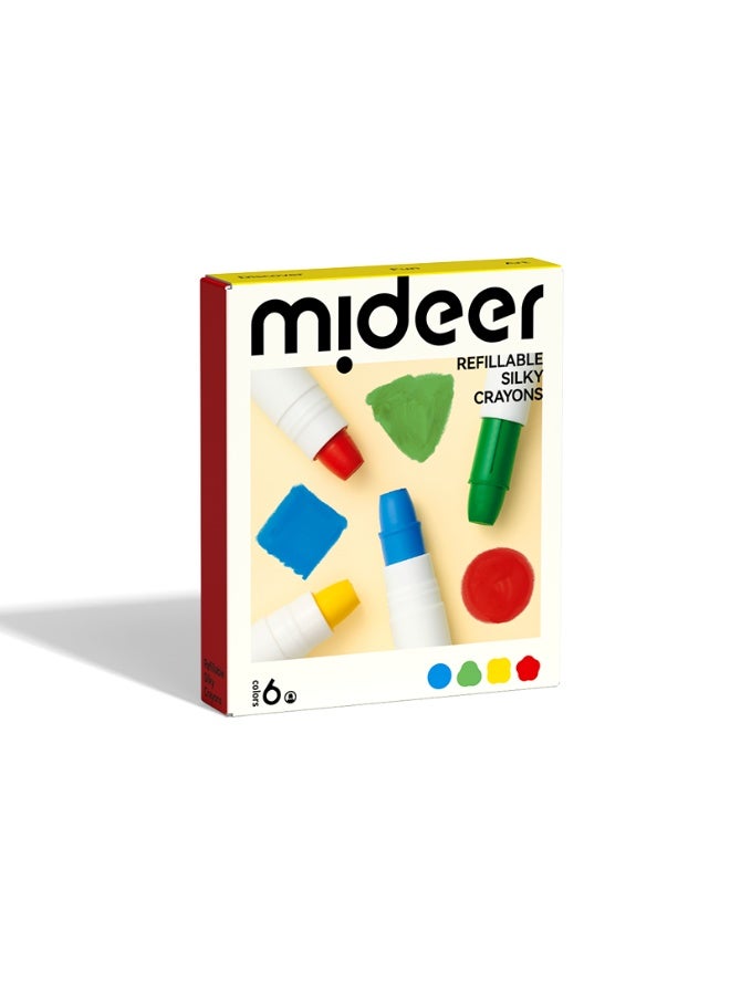 Mideer Refillable Silky Crayons 6 Colors – Quick Dry Washable Crayons for Kids, Smooth Coloring Twist Crayons with Refillable Design, Preschool Art Drawing Supplies - Image 1