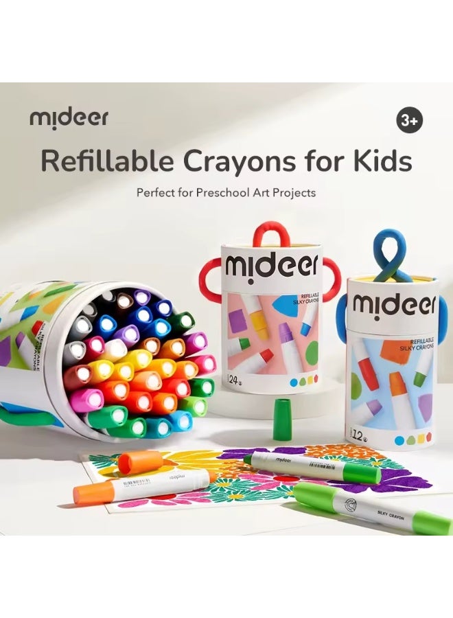 Mideer Refillable Silky Crayons 6 Colors – Quick Dry Washable Crayons for Kids, Smooth Coloring Twist Crayons with Refillable Design, Preschool Art Drawing Supplies - Image 5