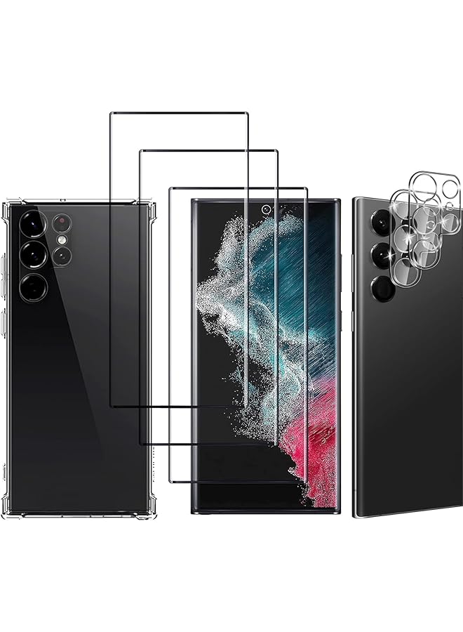 إيروريكس مجموعة من 3 قطع من واقيات الشاشة الزجاجية المقواة بالإضافة إلى قطعتين من واقيات عدسة الكاميرا وغطاء شفاف للهاتف لهاتف Galaxy S22 Ultra باللون الأسود - Image 1