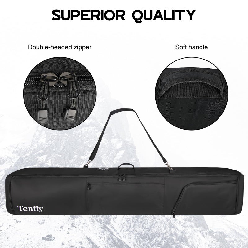 TENFLY Wheeled Ski Bag for Air Travel, 900D Waterproof Padded Ski Bag with Wheels, Adjustable 156-200cm, Foldable, Fits 2 Skis Boots Helmet Gear - Image 5