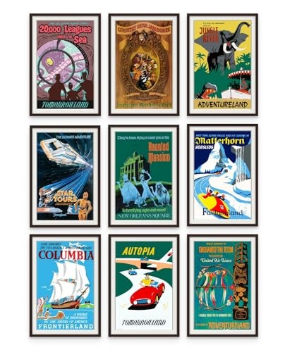 BigWig Prints Vintage Disney Posters Disneyland Ride Posters Disney Home Decor Adult Vintage Retro Wall Art Haunted Mansion Disneyland Gifts Collectibles Memorabilia Unframed Reproduction Set of 9 11x17 - Image 1