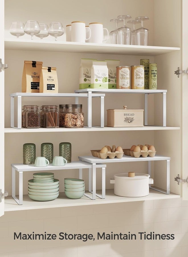 Silant Makers Cabinet Organizer Shelf, Set of 2 Kitchen Counter Shelves, Kitchen Storage, Spice Rack, Stackable, Expandable, Metal and Engineered Wood (Cloud White + Snow White, 15.6" W) - Image 5