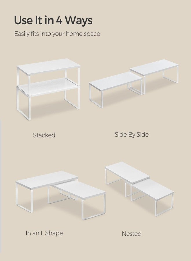Silant Makers Cabinet Organizer Shelf, Set of 2 Kitchen Counter Shelves, Kitchen Storage, Spice Rack, Stackable, Expandable, Metal and Engineered Wood (Cloud White + Snow White, 15.6" W) - Image 2