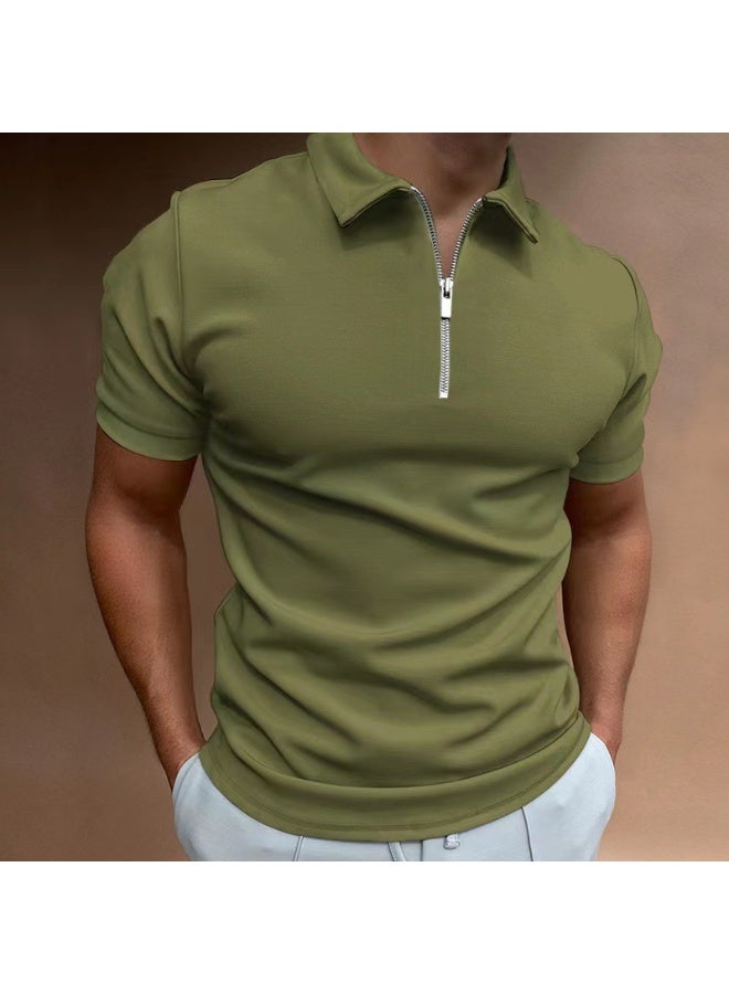 Men's Fashion Polo Shirts Summer Stripe Zipper Mens Polo Shirt Solid T-Shirt Short-Sleeved Shirt Casual Slim Tops - Image 1