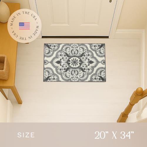 Maples Rugs Vivian Medallion Kitchen Rugs Non Skid Accent Area Carpet [Made in USA], 1'8 x 2'10, Grey - Image 3